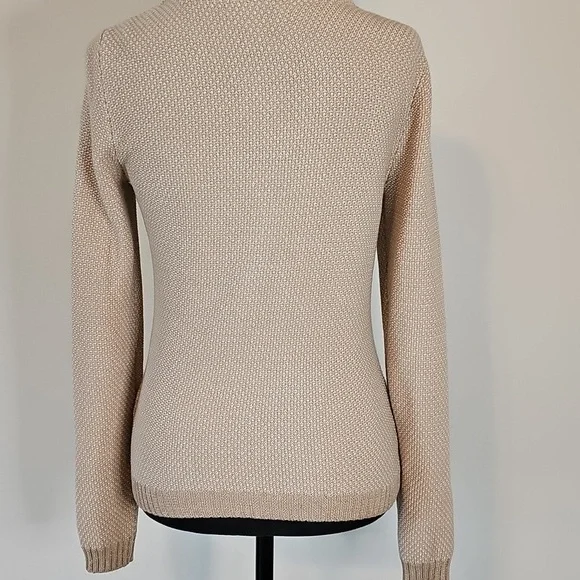 Banana Republic Cardigan Tan With Gold Weave and Gold Buttons - Picture 2 of 7